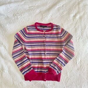 Express 100% lambs wool pink purple Vibrant Striped Cardigan